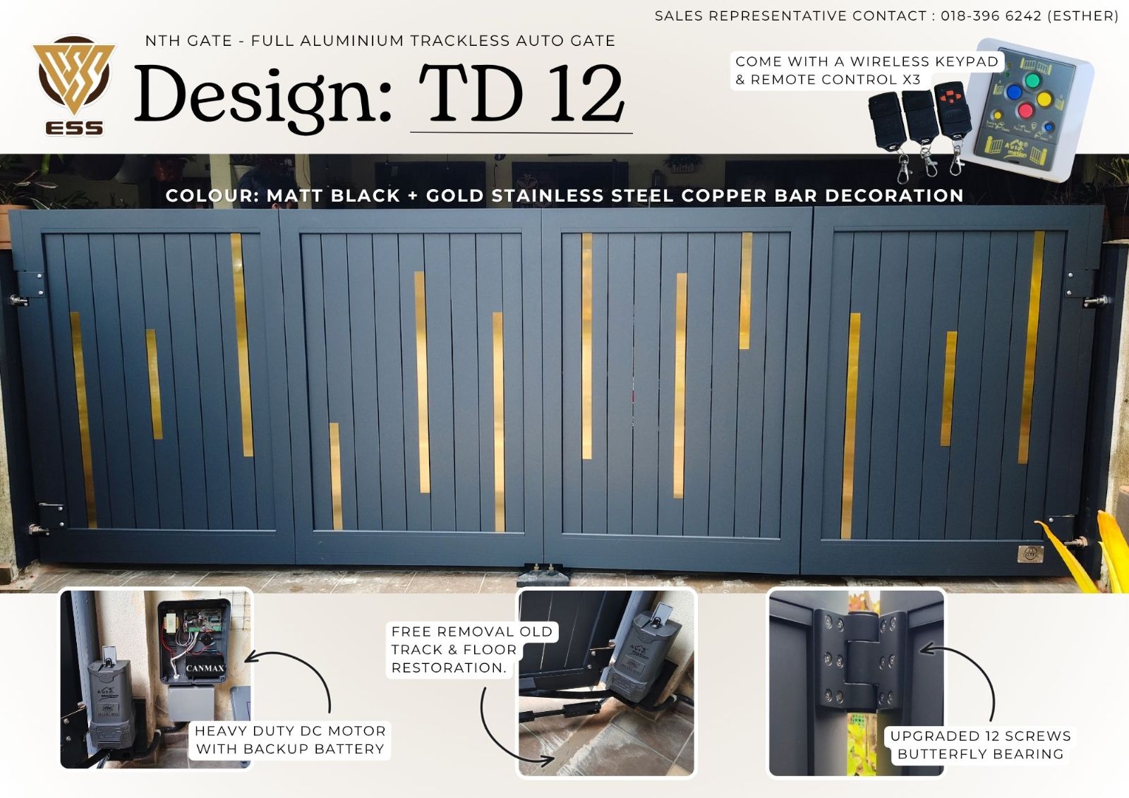 NTH Full Aluminium Trackless Auto Gate – Design TD 12 & Exces Sales & Services Sdn Bhd