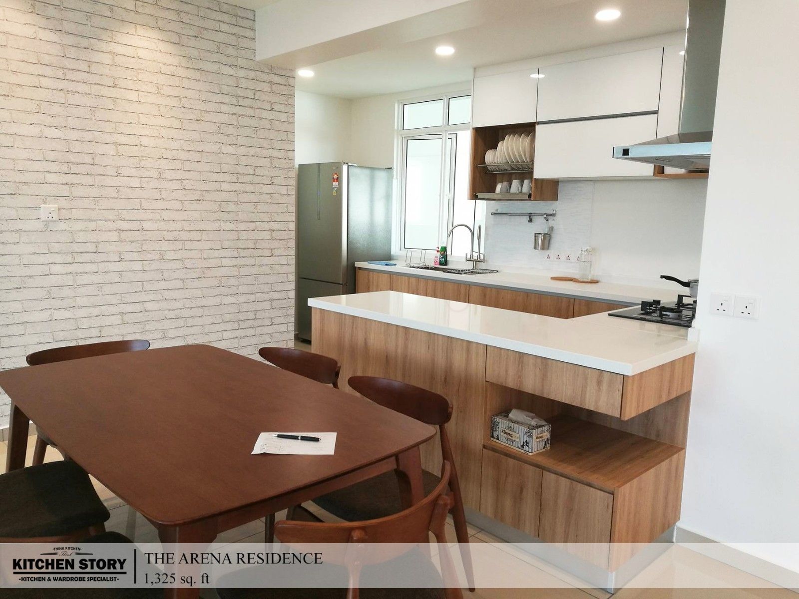 The Arena Residency - Custom Wooden Texture Kitchen Cabinet & Foyer Partition Design | Arena Curve Bayan Lepas Penang