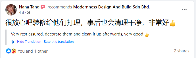 Customer review & Modernness Design And Build Sdn Bhd