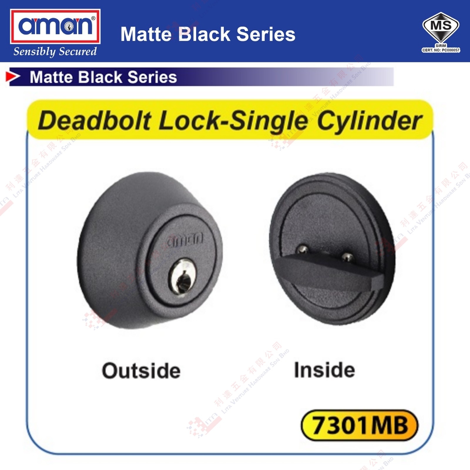 AMAN BRAND DEADBOLT LOCK SINGLE CYLINDER - 7301MB (2)