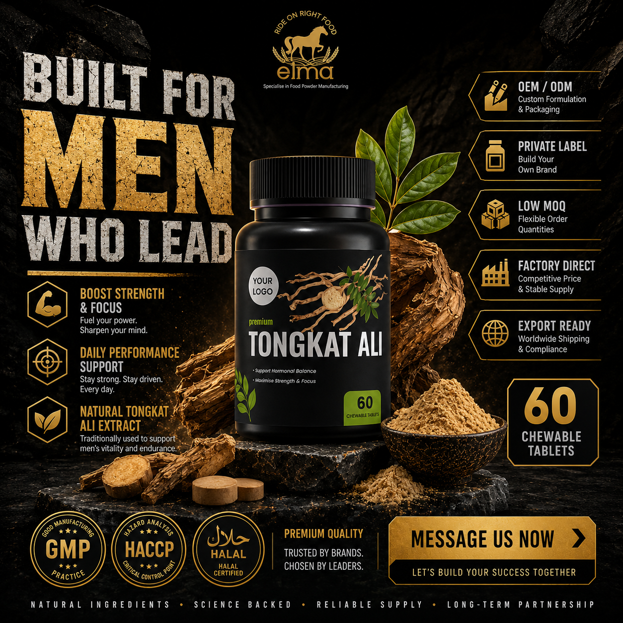 Custom Tongkat Ali Men Booster Tablet Contract Manufacturing for Wellness Brands