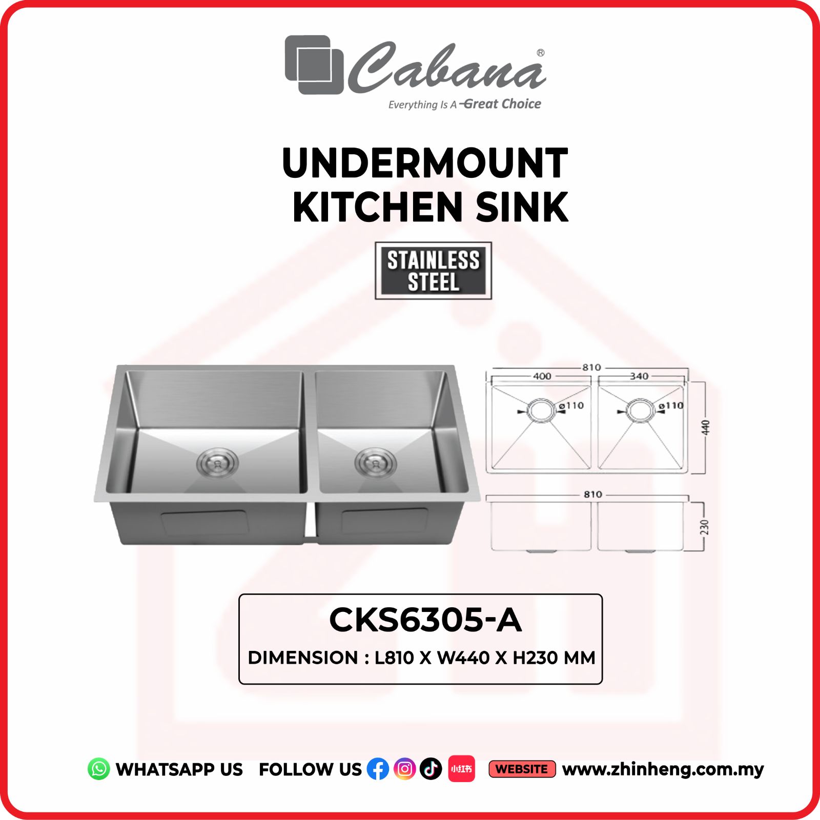 CABANA UNDERMOUNT KITCHEN SINK CKS6305-A