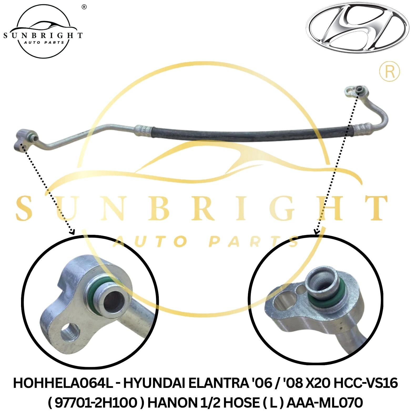 HOHHELA064L - HYUNDAI ELANTRA '06 / '08 X20 HCC-VS16 ( 97701-2H100 ) HANON 1/2 HOSE ( L ) AAA-ML070