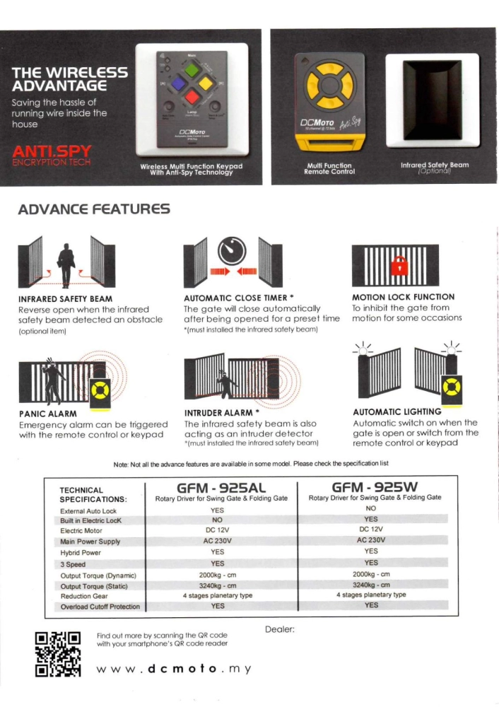 AutoGate DCMoto GFM925W Hybrid Auto Gate with External Auto Lock-Optional (For Swing / Folding Gate)