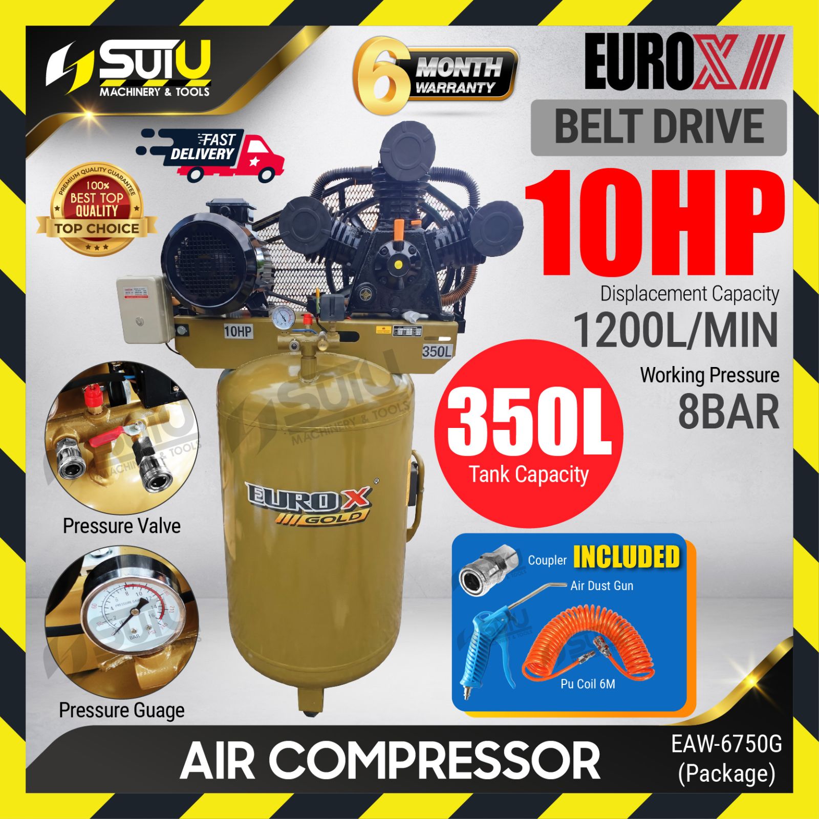 EUROX GOLD EAW6750G / EAW-6750G 10HP 350L Air Compressor / Kompressor 7.5kW