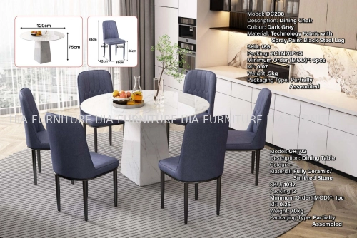 Fully Ceramic/Sintered Stone Dining Table - CRT02 | Dining Chair - DC208