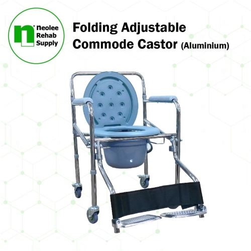 NL696F Folding Adjustable Commode w. Castors (Footrest)