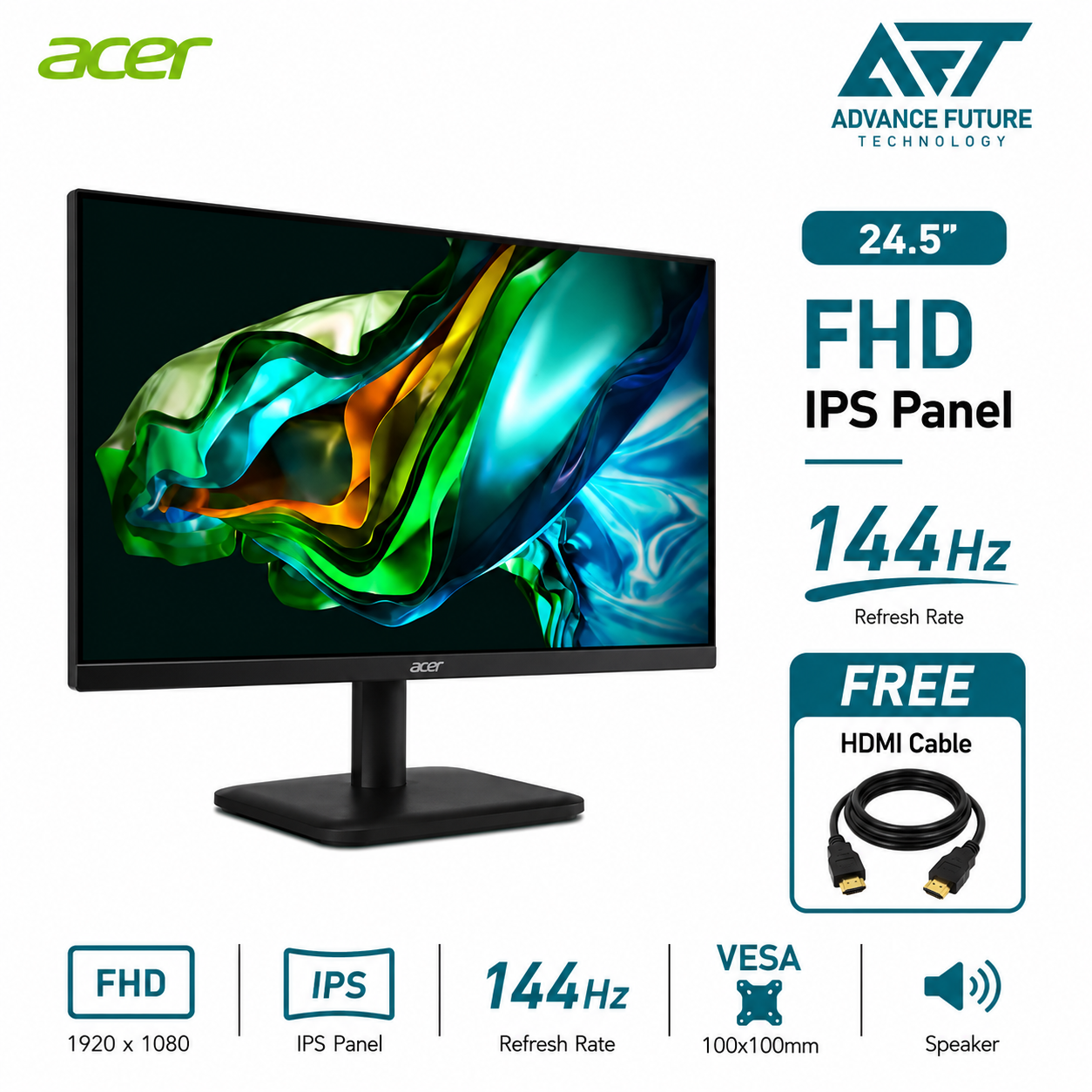 Acer EK251Q P6 24.5'' FHD IPS 144Hz Flat Monitor ( Speaker, HDMI, VGA, 3 Years Warranty )