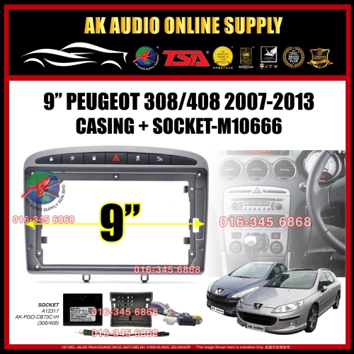 Peugeot 308 / 408 2007 - 2013 ( Grey With Canbus ) Android 9” inch Casing + Socket - M10666