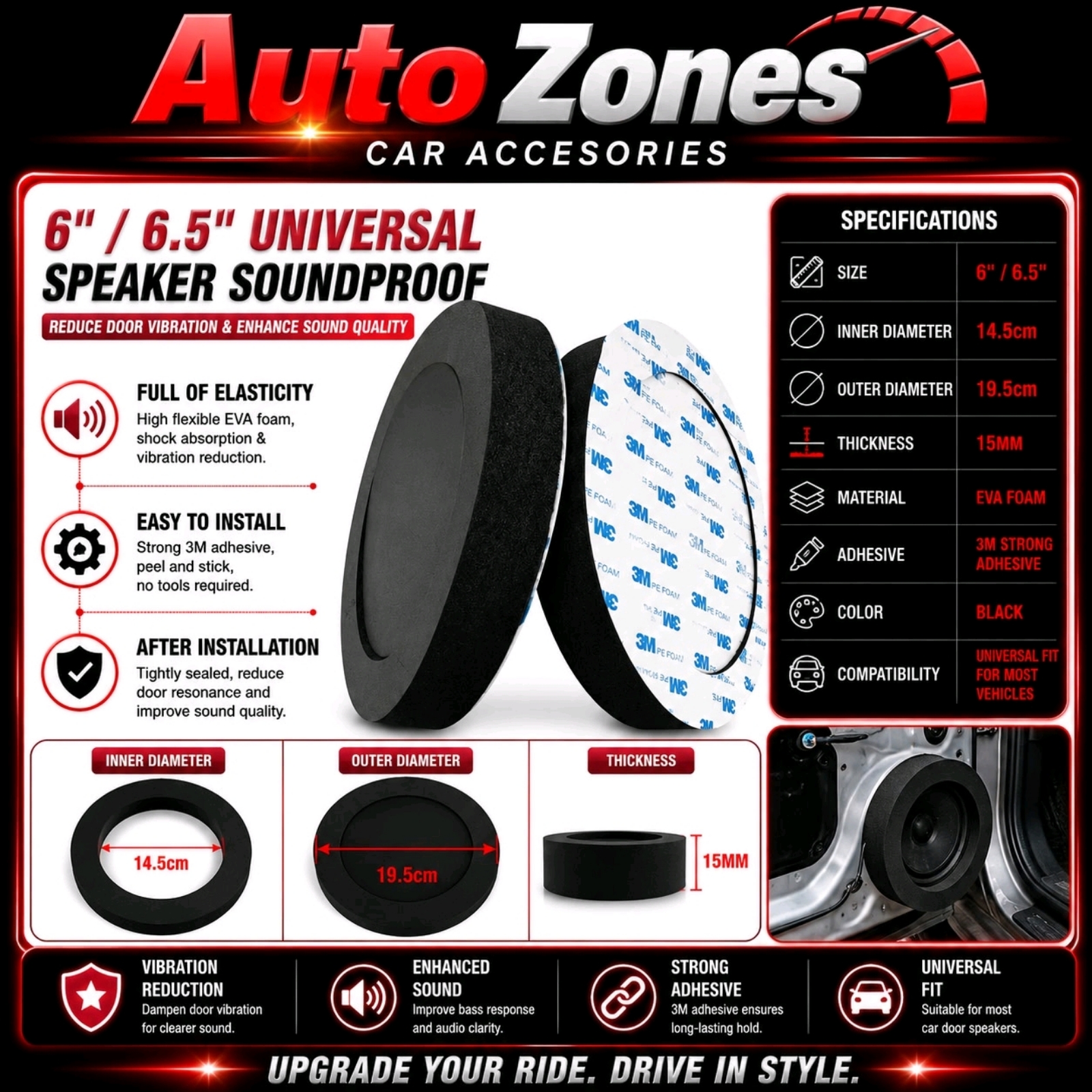 Soundproof speaker Sponge 6'' 6.5'' Speaker Foam Bass Ring 1pair for all Audio Accessories