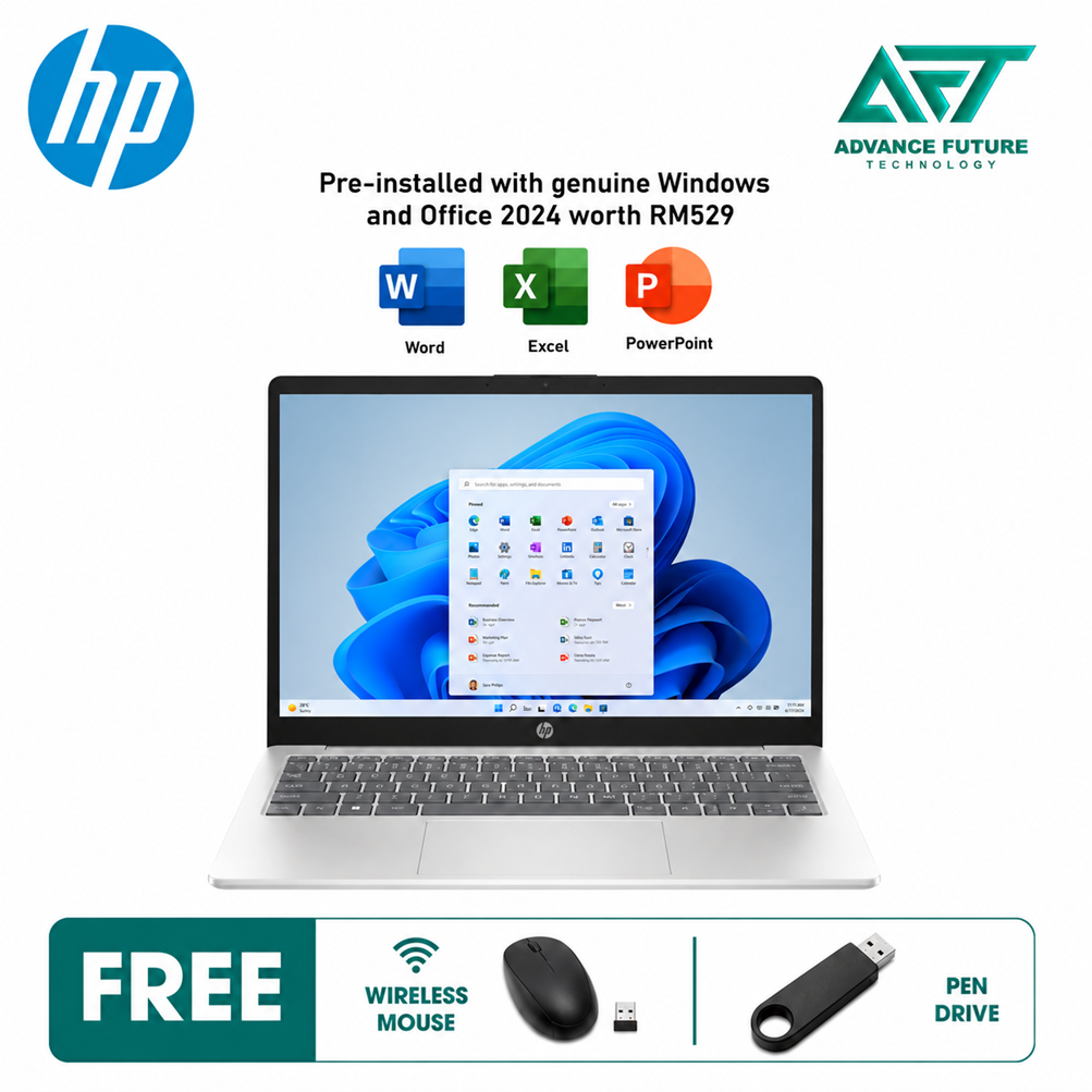HP 14-em0092AU 14"FHD Laptop Natural Silver ( AMD Ryzen 3 7320U, 8GB, 512GB SSD, ATI, W11, H&S 2024&M365 )