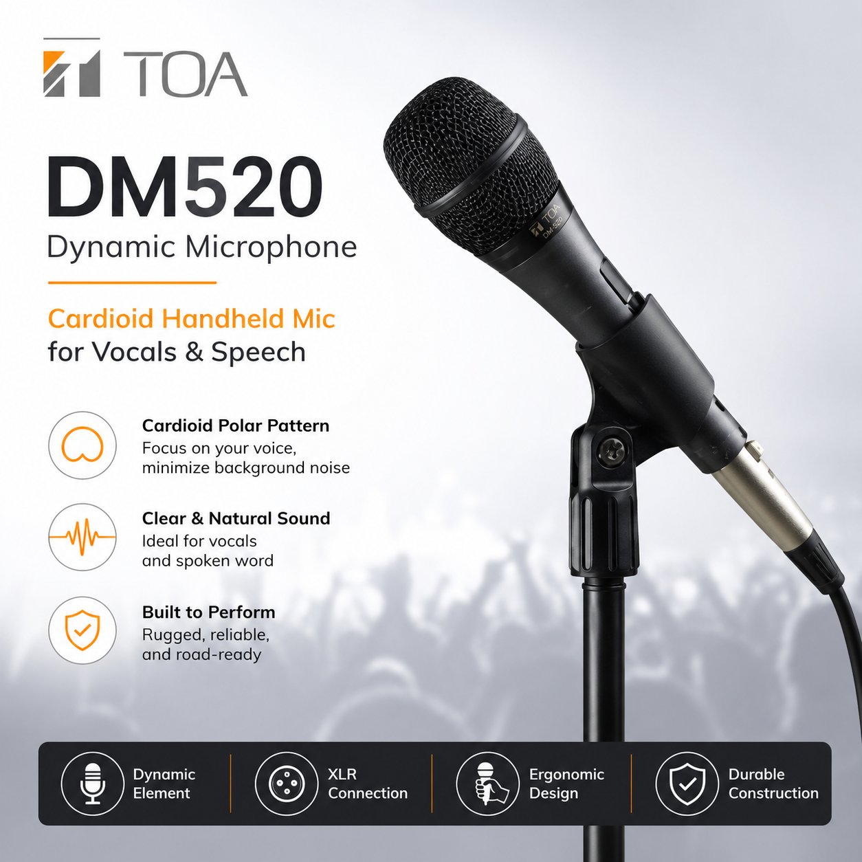 TOA DM520 动圈麦克风 – 心形指向手持人声与演讲话筒