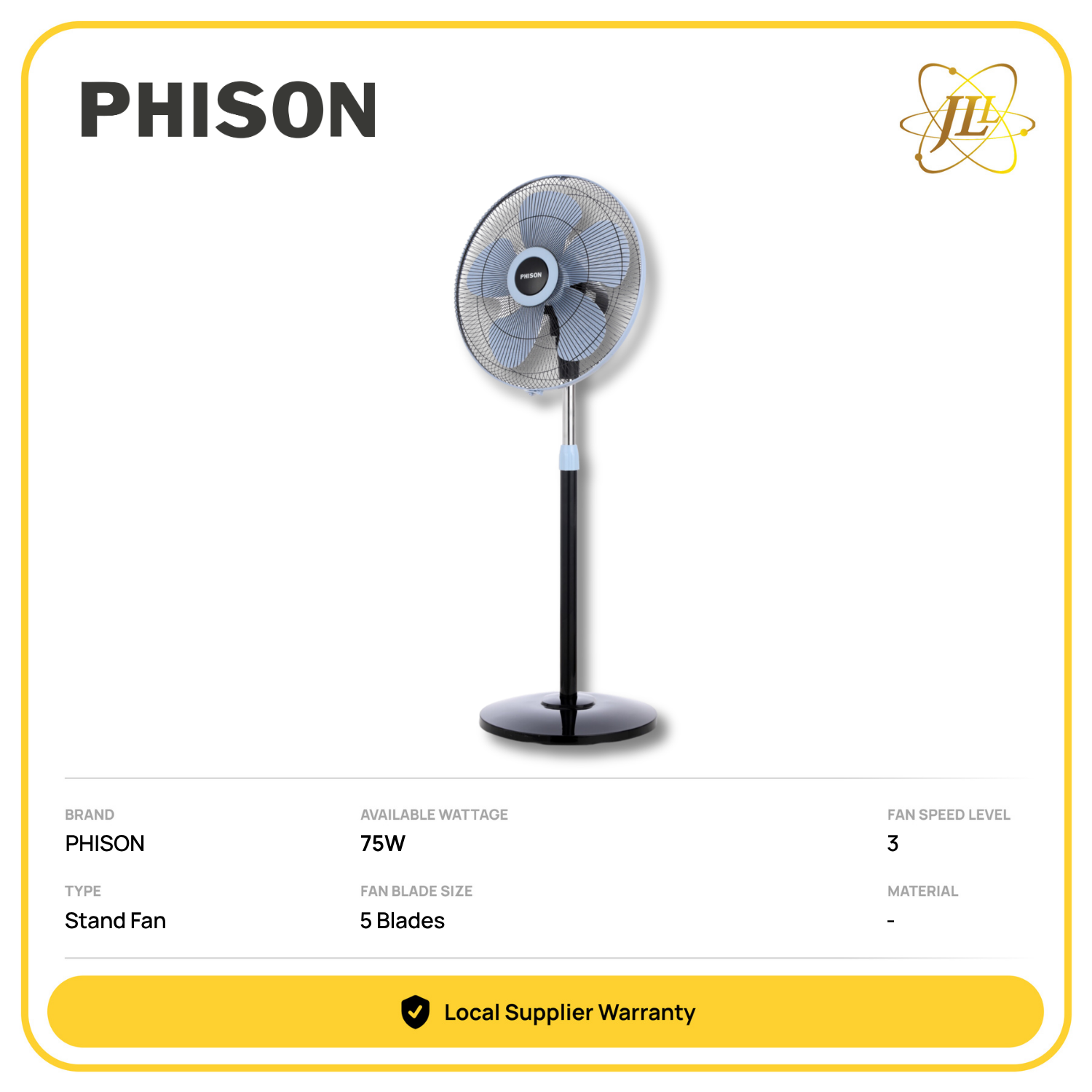 PHISON PSF-6184 5BLADES STAND FAN 18'' 240V 75W 3 SPEED