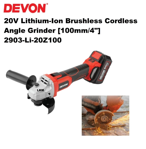 DEVON 2903-Li-20AG100 20V Lithium-Ion Brushless Cordless Angle Grinder [100mm/4"]