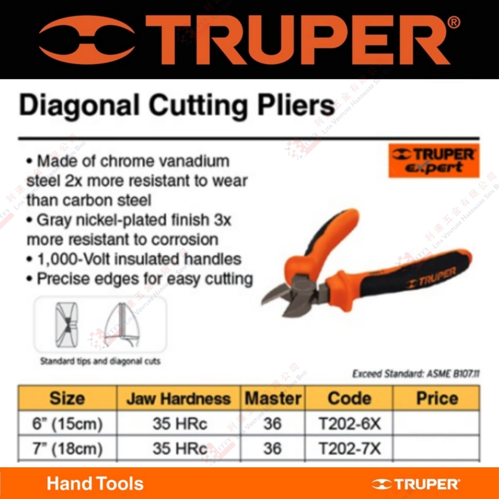 TRUPER BRAND DIAGONAL CUTTING PLIER - T2026X T2027X