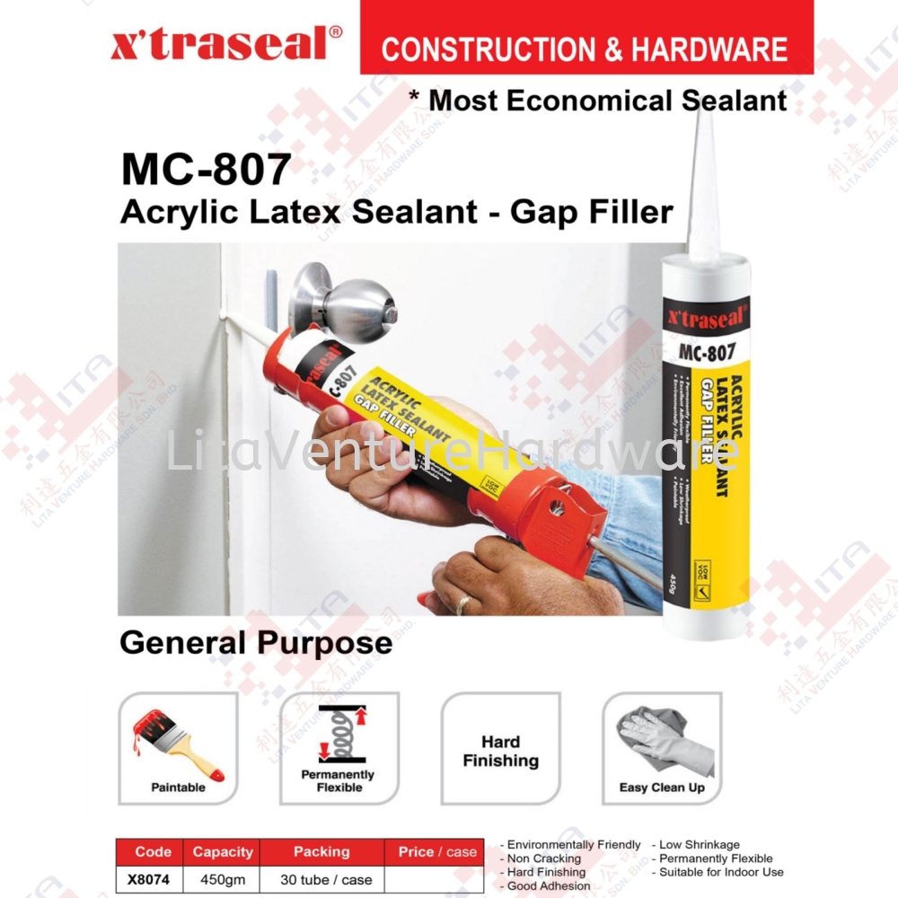 X'TRASEAL BRAND ACRYLIC LATEX SEALANT (GAP FILLER) - X8074