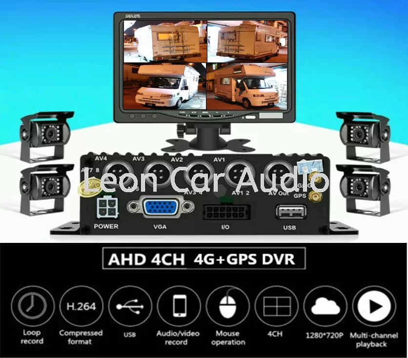 Motorhome Vehicle 4CH 1080P AHD 4G Sim Card Onlive Mobile DVR Camera CCTV Realtime Live Video Recorder