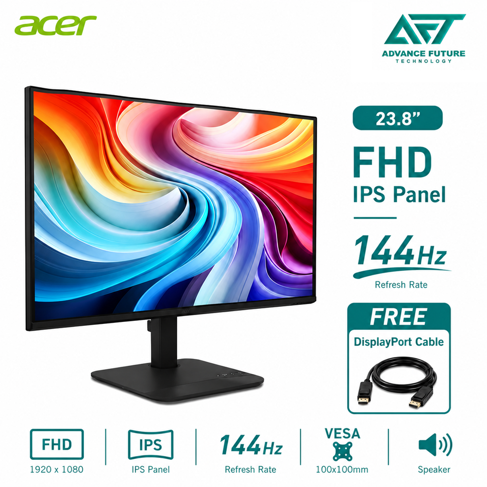 Acer KA242YP6 23.8'' FHD IPS 144Hz Flat Monitor ( Speaker, HDMI, DP, 3 Years Warranty )