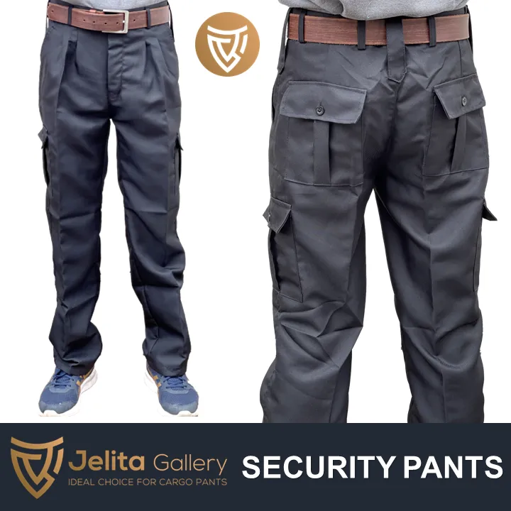 Security Cargo Pants Black Gabardine 6 Pocket 