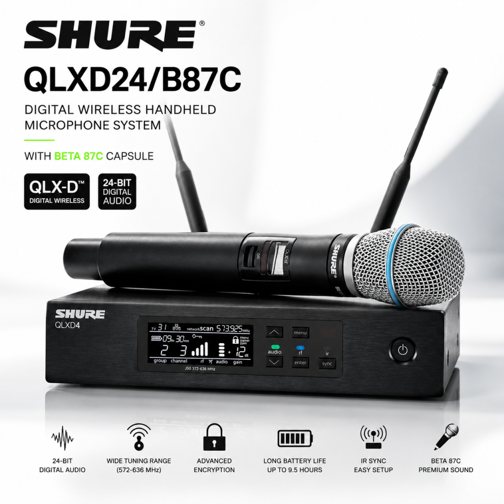 Shure QLXD24/B87C Digital Wireless Handheld Microphone System with Beta 87C Capsule