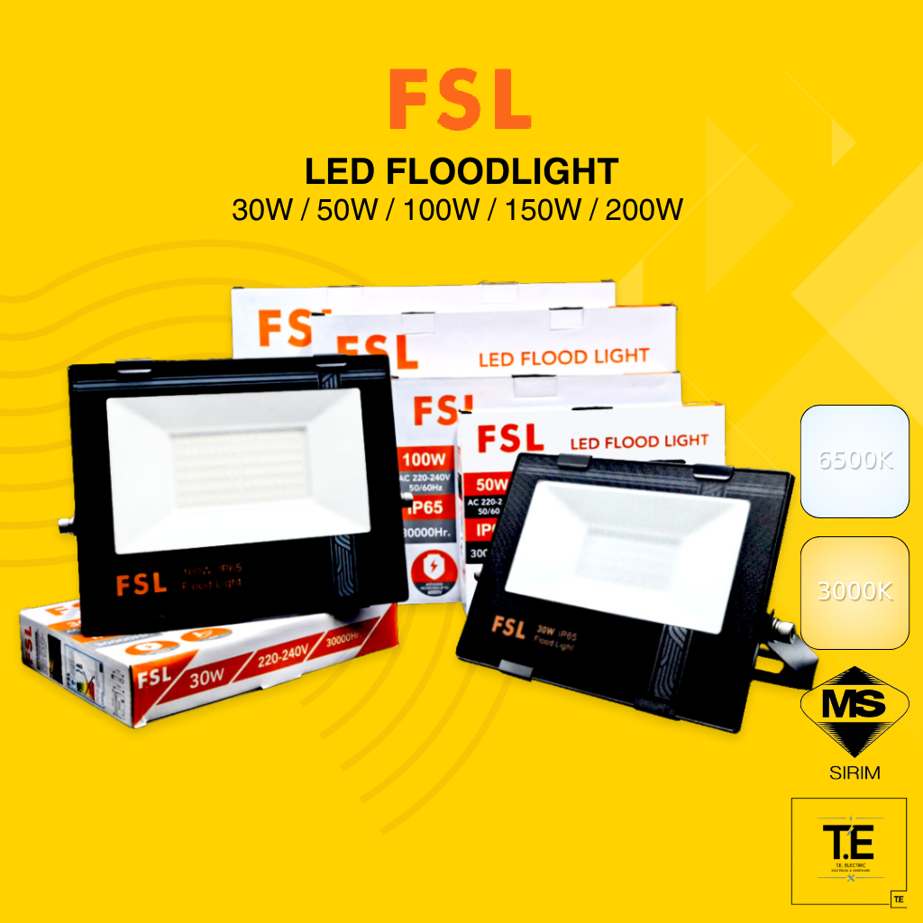 FSL | SMD III | 30W / 50W / 100W / 150W / 200W LED FLOODLIGHT DAYLIGHT 6500K IP65 WATERPROOF OUTDOOR SPOTLIGHT