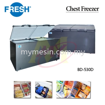 FRESH BD-530D Chest Freezer 2 Door - 530 Liter complete 1 pc Basket