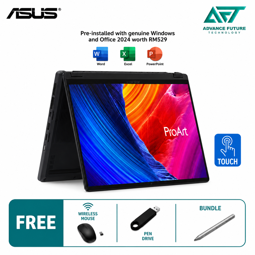 Asus ProArt PX13 HN7306E-ALX066WS 13.3" 3K OLED Touch 2-In-1 Laptop Nano Black ( AMD Ryzen AI MAX+ 395, 64GB, 1TB SSD, ATI, W11, H&S 2024&M365 )