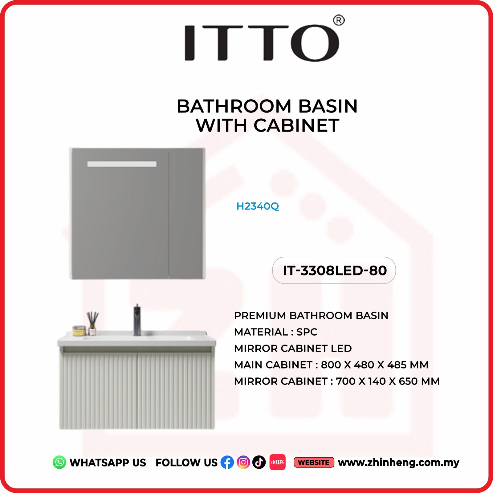 ​​​​​​​​​​​​​​ITTO BATHROOM BASIN WITH CABINET IT-3308LED-80