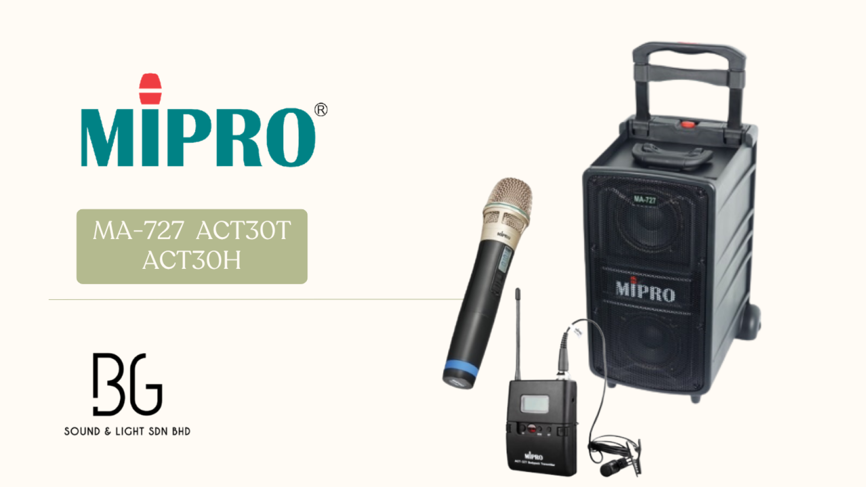 MIPRO MA-727 Portable Wireless PA System with ACT-32H Handheld & ACT-32T Bodypack Clip Microphone – DSP Powered Speaker for Church, Seminar & Outdoor Malaysia