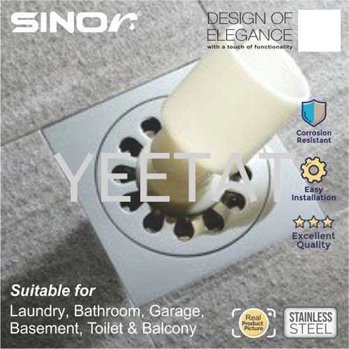 [ SINOR ] SD-417-6 STAINLESS STEEL 6"X 6" DEODORIZE FLOOR GRATING WITH WASHING MACHINE CONNECTOR