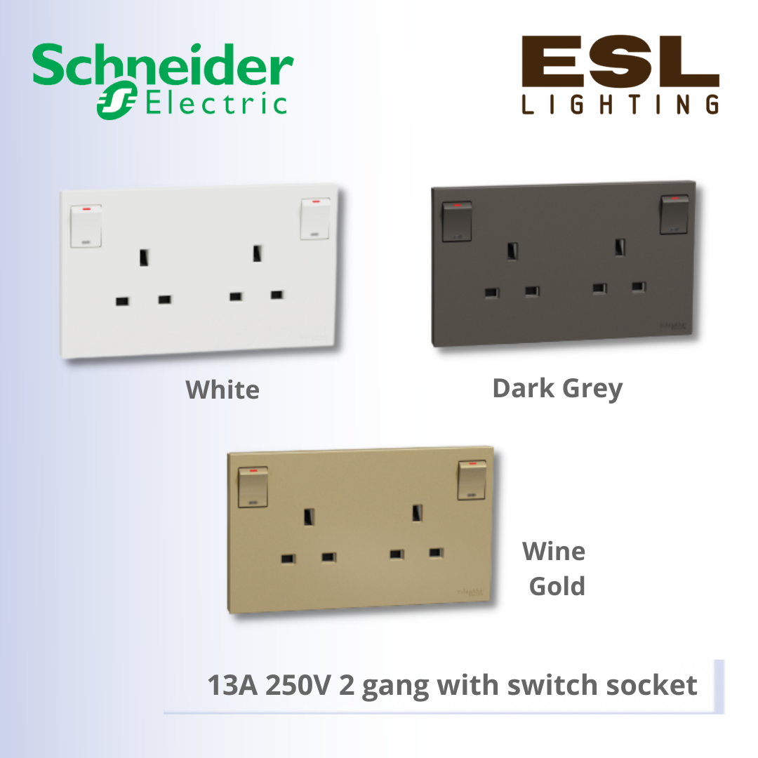 SCHNEIDER AvatarOn C 13A 250V 2 gang with switch socket - E87T25_WE_G11 E87T25_WG_G11 E87T25_DG_G11