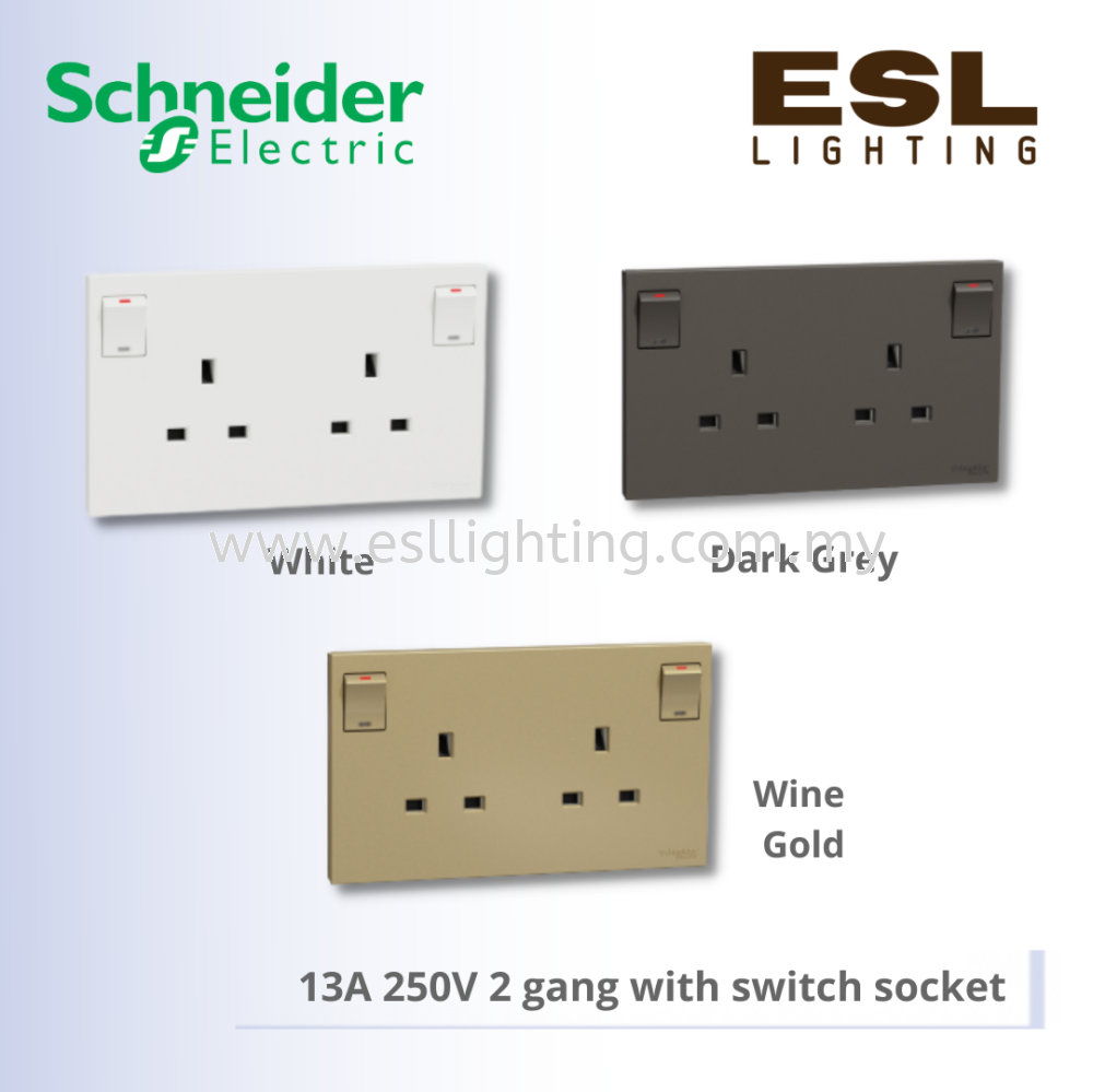SCHNEIDER AvatarOn C 13A 250V 2 gang with switch socket - E87T25_WE_G11 E87T25_WG_G11 E87T25_DG_G11