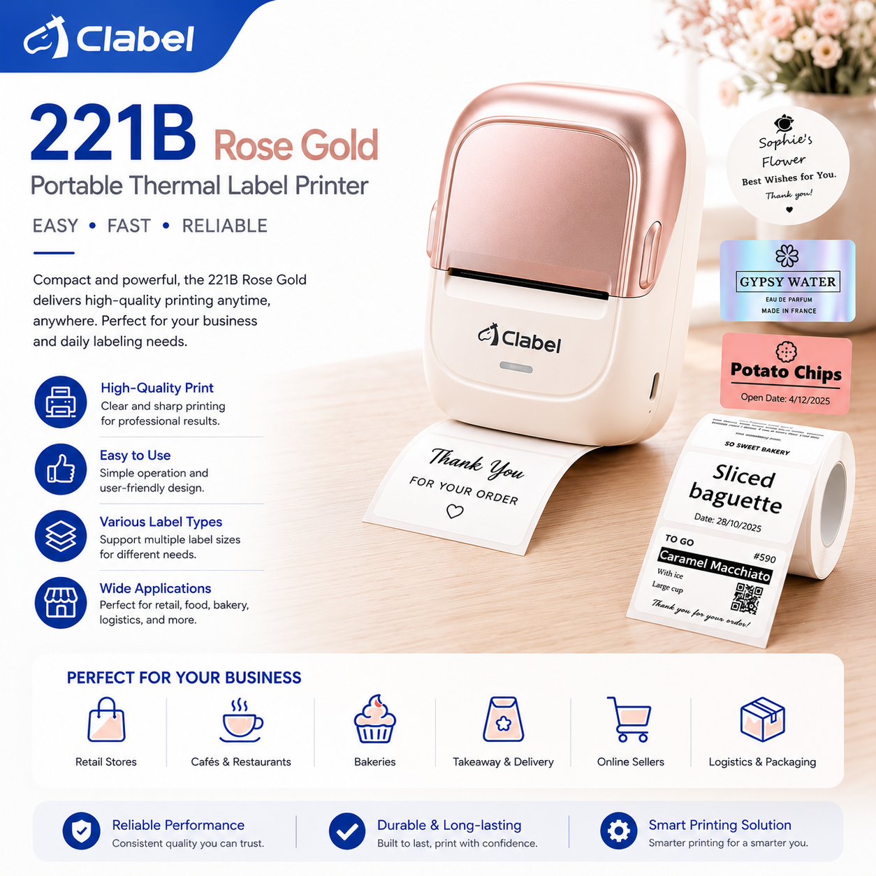 CLABEL 221B Portable Thermal Label Printer