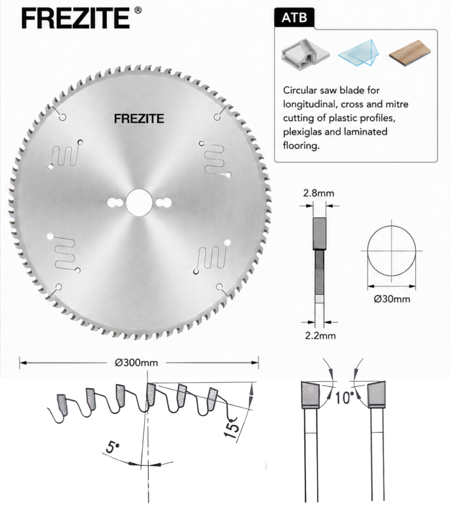 Frezite 12" X 2.8/2.2 X 30H X 96T TCT SAW BLADE FOR PLASTIC