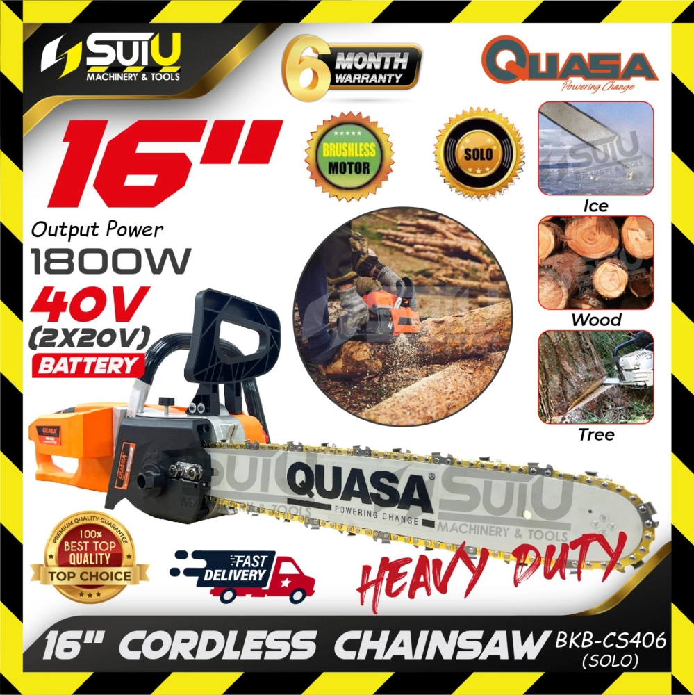 QUASA BKB-CS406 40V (2x20V) 16" Cordless Chainsaw / Gergaji Rantai 1800W (SOLO/SET)