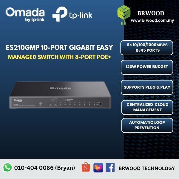 OMADA TP-LINK ES210GMP: 10-Port Gigabit Easy Managed Switch with 8-Port PoE+