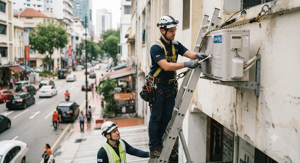 aircond technician hazard control at height