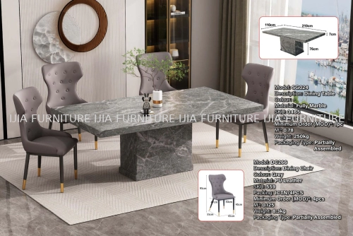 Fully Marble Dining Table - SG024 | PU Leather Dining Chair - DC266