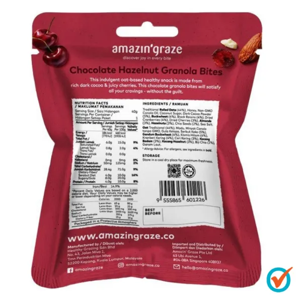 Amazin' Graze Mini Granola Bites Chocolate Hazelnut (10pack) EXP DATE : 04 JULY 2025