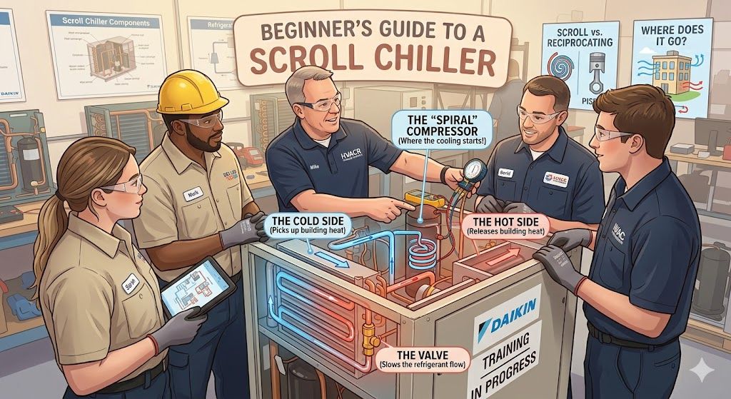 Scroll chiller system for beginners