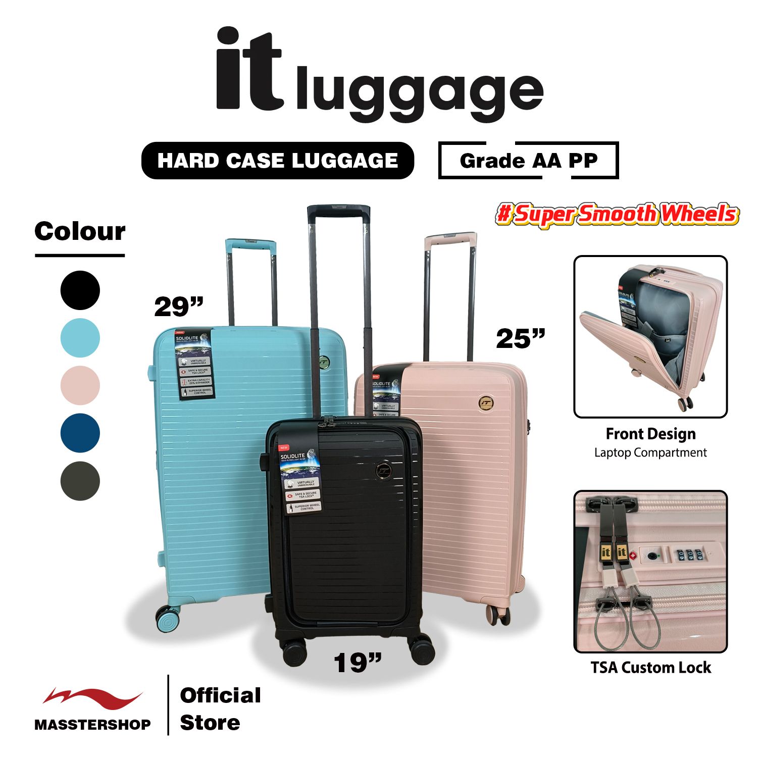 IT Hard Case Luggage / Suitcase (Grade AA PP) Super Smooth Four Wheel 360 Degree Luggage MD269