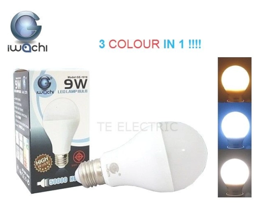 IWACHI 9W E27 ALL IN 1 LED MULTI COLOUR BULB 9W E27 DAYLIGHT 6500K / WARMWHITE 3000K / COOLWHITE 4000K ALL IN ONE!!