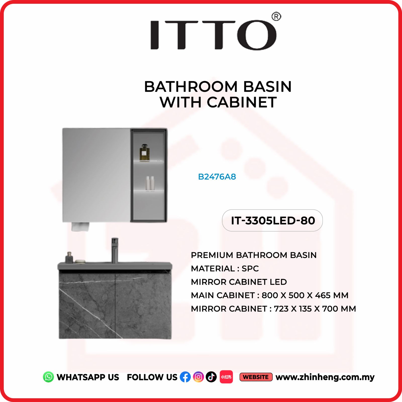 ​​​​​​​​​​​​​​ITTO BATHROOM BASIN WITH CABINET IT-3305LED-80