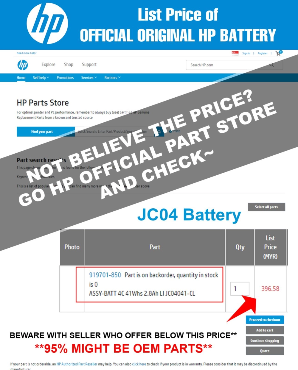 919701-850 (JC04) HP Battery HP Laptop 14 15 17 Series