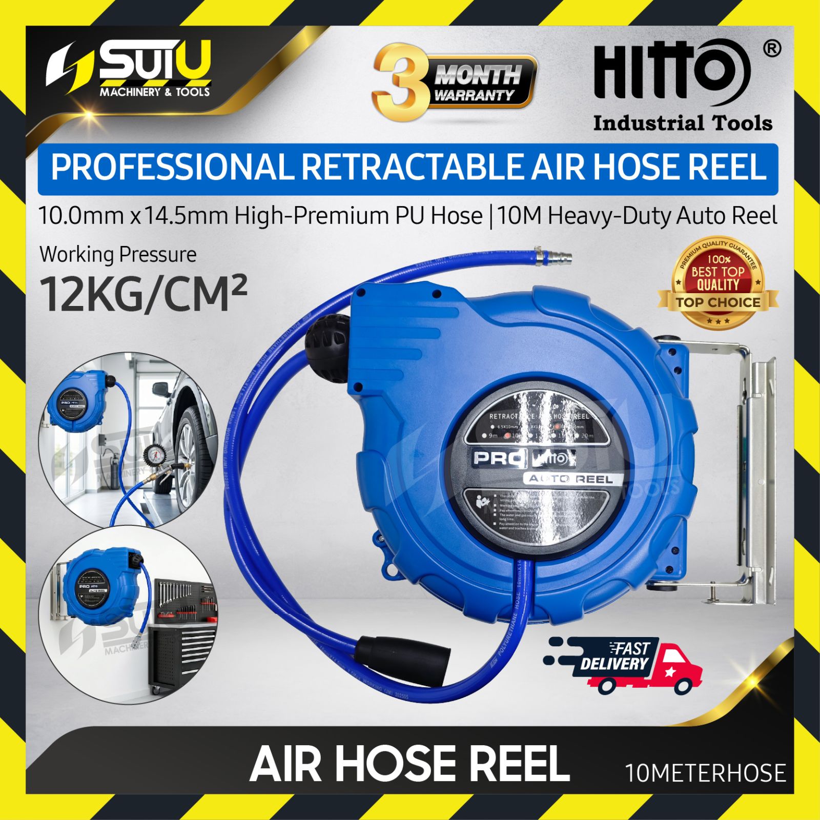 HITTO 10MM x 14.5MM x 10M Retractable Air Hose Reel / Gelendong Hos Udara