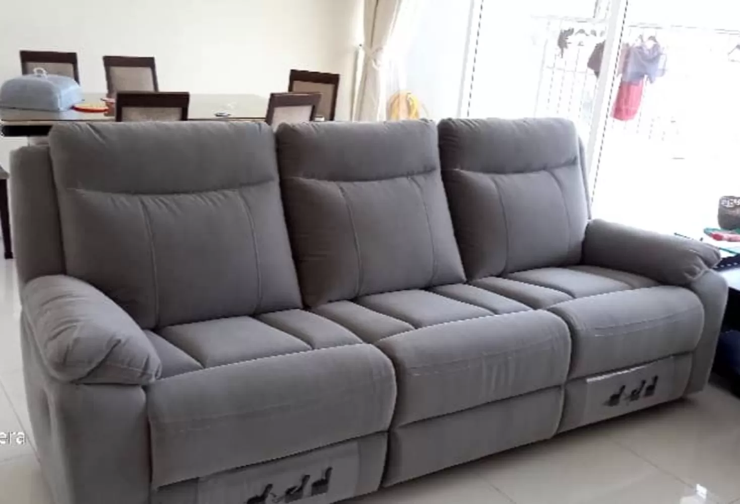 Half Leather comfort L-Shape sofa Penang Thick Leather Recliner Sofa 
