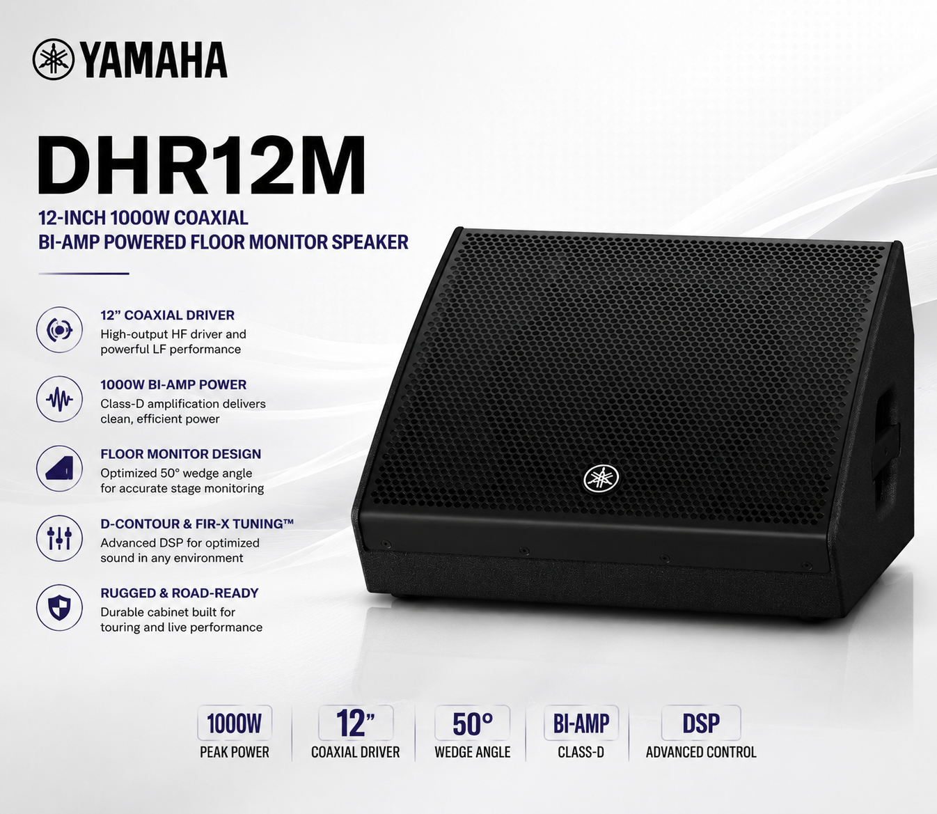 Yamaha DHR12M – Pembesar Suara Monitor Lantai Berkuasa 12-Inci 1000W Bi-Amp Coaxial