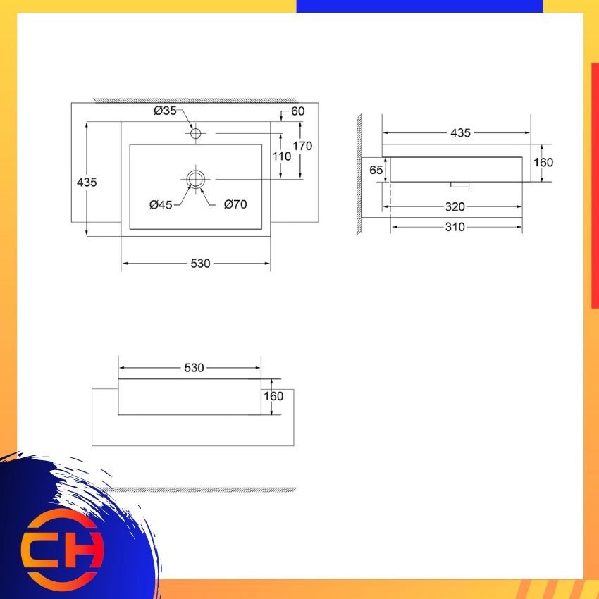 SORENTO SEMI-RECESSED BASINS SRTWB7014 ( L530xW435xH160mm )