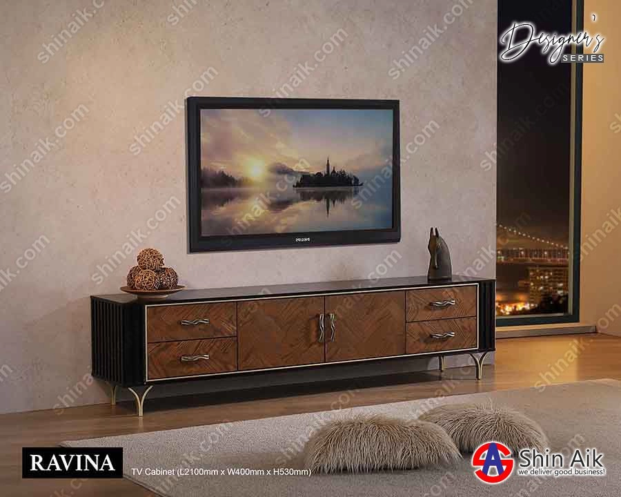 RAVINA TV - Designer's Series Fully Set Up Gold Accent Elegant Style TV Cabinet