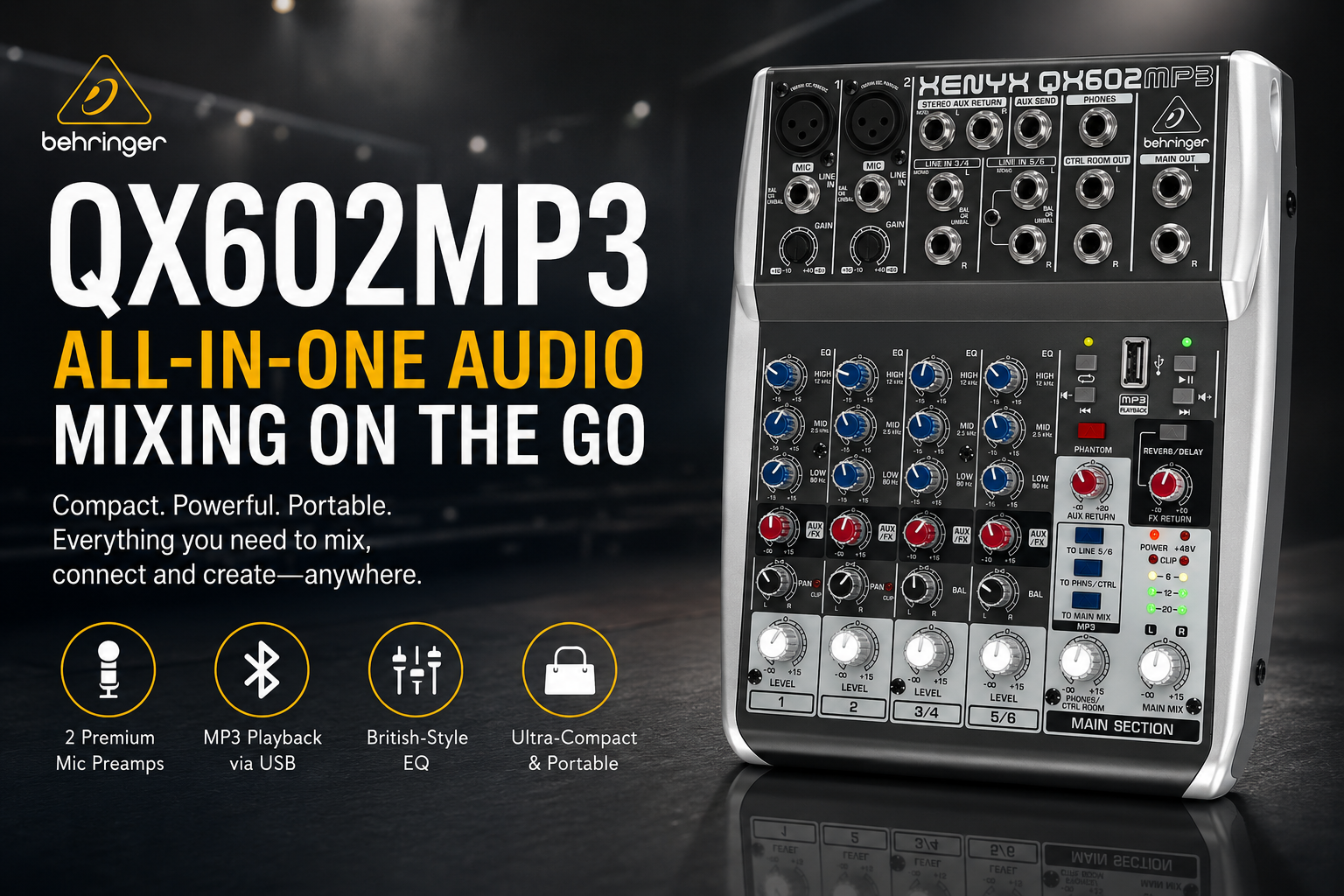 Behringer QX602MP3 – Pengadun Audio Serba Lengkap Mudah Alih
